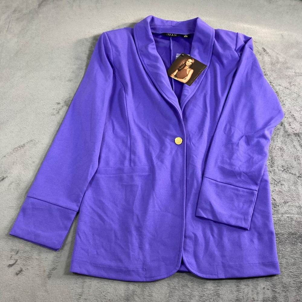 IMAN Global Chic Womens Purple Knit Blazer Single Button Jacket Size Medium NEW